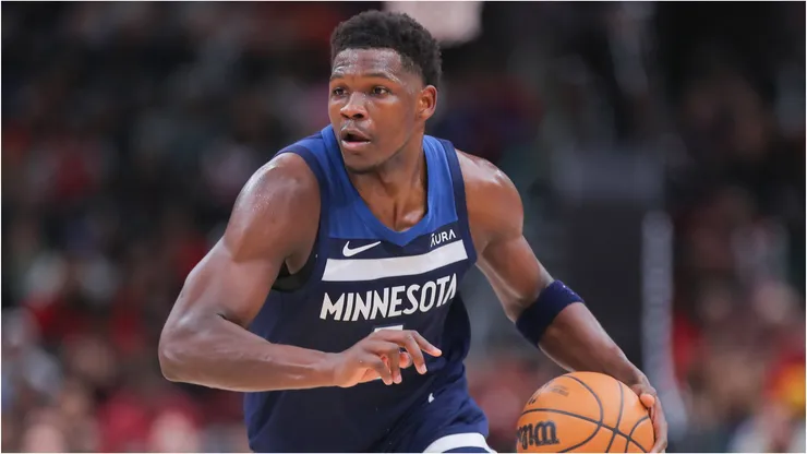 Anthony Edwards of the Minnesota Timberwolves driving the basketball.