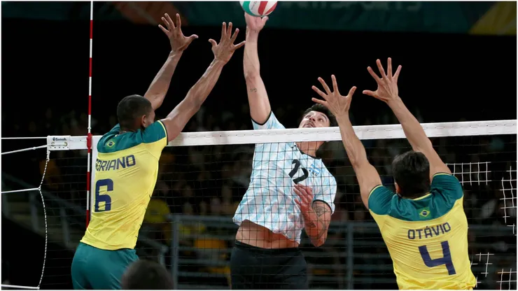 Bruno Lima of Argentina in action during the men's Volleyball against Brazil