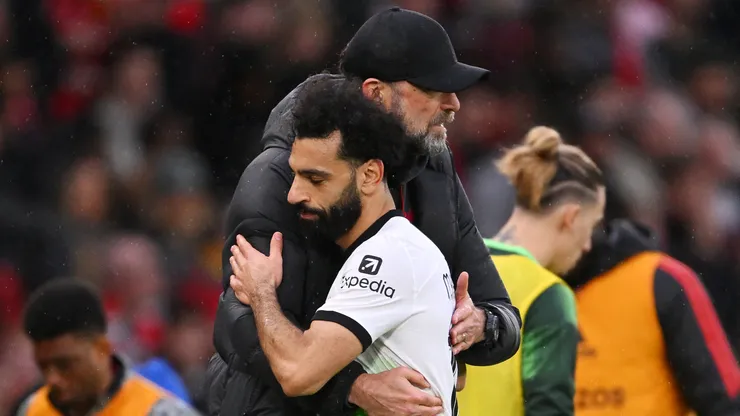 Mohamed Salah with Jurgen Klopp before the manager's departure from Liverpool FC