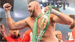 Tyson Fury celebrates in the ring
