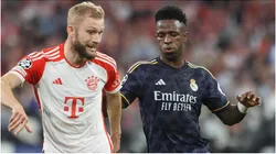 Konrad Laimer of Bayern and Vinicius Junior of Real Madrid