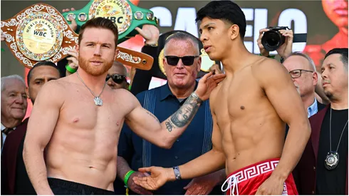 Canelo Alvarez and Jaime Munguia at the weigh-in for their main event boxing fight