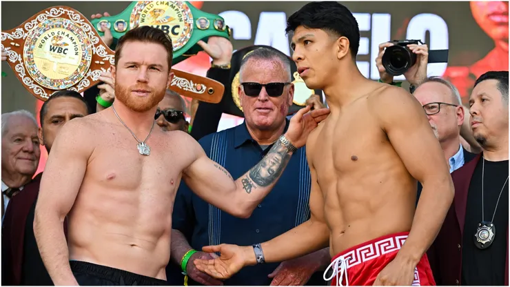 Canelo Alvarez and Jaime Munguia at the weigh-in for their main event boxing fight