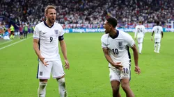 Harry Kane of England celebrates scoring his team's second goal with teammate Jude Bellingham during the UEFA EURO 2024 round of 16 match between England and Slovakia at Arena AufSchalke on June 30, 2024 in Gelsenkirchen, Germany.