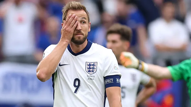 Harry Kane of England looks dejected after Ivan Schranz of Slovakia scores his team's first goal.