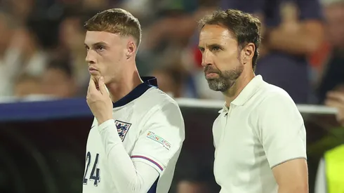 Cole Palmer of England and Gareth Southgate England coach during the UEFA EURO 2024 group stage match between England and Slovenia at Cologne Stadium on June 25, 2024 in Cologne, Germany.