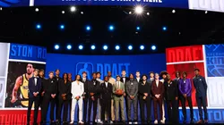 The top prospects pose for a photo prior to the first round of the 2024 NBA Draft at Barclays Center on June 26, 2024 in the Brooklyn borough of New York City.