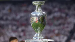 The UEFA Euro 2024 Henri Delaunay Trophy is seen prior to kick-off ahead of the UEFA EURO 2024 group stage match between Germany and Scotland at Munich Football Arena on June 14, 2024 in Munich, Germany.