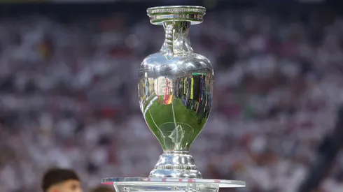 The UEFA Euro 2024 Henri Delaunay Trophy is seen prior to kick-off ahead of the UEFA EURO 2024 group stage match between Germany and Scotland at Munich Football Arena on June 14, 2024 in Munich, Germany.