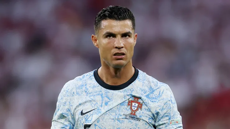 Cristiano Ronaldo of Portugal looks on during the UEFA EURO 2024 group stage match between Georgia and Portugal at Arena AufSchalke on June 26, 2024 in Gelsenkirchen, Germany.