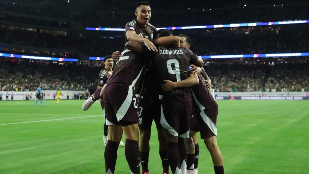 Gerardo Arteaga of Mexico celebrates with teammates after scoring the team’s first goal during the CONMEBOL Copa America 2024 in Houston, Texas. Photo by Omar Vega/Getty Images.