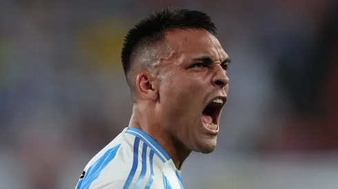 Lautaro Martinez of Argentina celebrates after scoring the team's first goal during the CONMEBOL Copa America 2024 match between Chile and Argentina at MetLife Stadium on June 25, 2024 in East Rutherford, New Jersey.