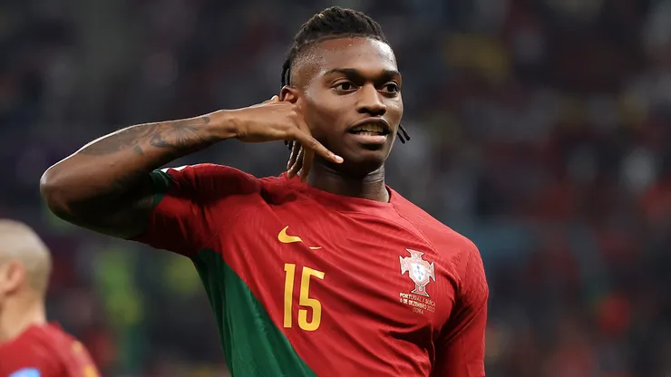 Rafael Leao of Portugal celebrates after scoring the team's sixth goal during the FIFA World Cup Qatar 2022 Round of 16 match between Portugal and Switzerland