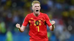 Kevin De Bruyne of Belgium celebrates following his sides victory in the 2018 FIFA World Cup Russia Quarter Final match between Brazil and Belgium