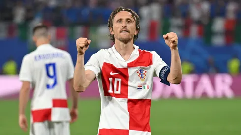 Luka Modric of Croatia celebrates scoring his team's first goal during the UEFA EURO 2024 group stage match between Croatia and Italy at Football Stadium Leipzig on June 24, 2024 in Leipzig, Germany.