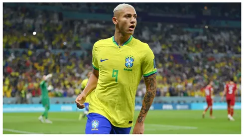 Richarlison of Brazil celebrates after scoring their team's first goal during the FIFA World Cup Qatar 2022