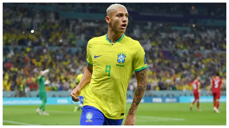 Richarlison of Brazil celebrates after scoring their team's first goal during the FIFA World Cup Qatar 2022