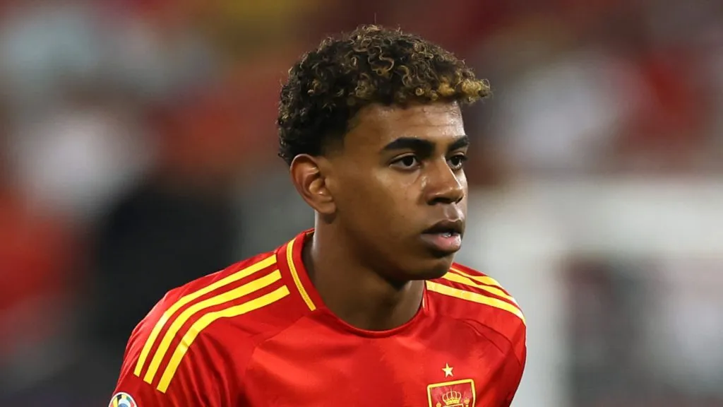 Lamine Yamal of Spain looks on during the UEFA EURO 2024 group stage match between Spain and Italy at Arena AufSchalke on June 20, 2024 in Gelsenkirchen, Germany.