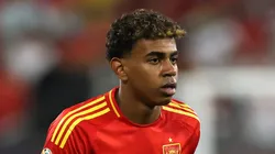 Lamine Yamal of Spain looks on during the UEFA EURO 2024 group stage match between Spain and Italy at Arena AufSchalke on June 20, 2024 in Gelsenkirchen, Germany.