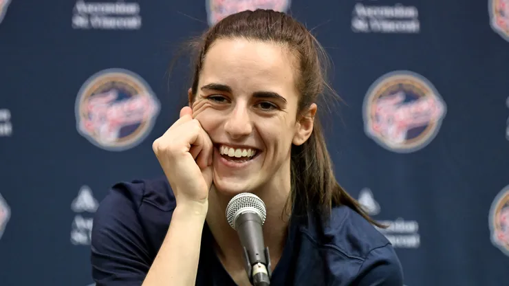 Caitlin Clark during a press conference with the Indiana Fever