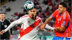 aolo Guerrero of Peru (L) and Guillermo Maripan of Chile (R)