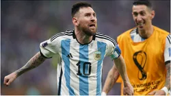 Lionel Messi celebrates a goal with Argentina