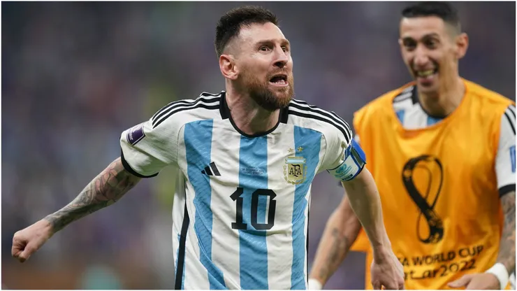 Lionel Messi celebrates a goal with Argentina