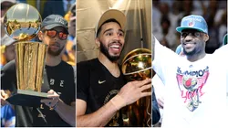 Stephen Curry (left), Jayson Tatum (c) and LeBron James.