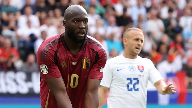 Romelu Lukaku of Belgium reacts after a missed chance during the UEFA EURO 2024 group stage match between Belgium and Slovakia at Frankfurt Arena on June 17, 2024 in Frankfurt am Main, Germany.