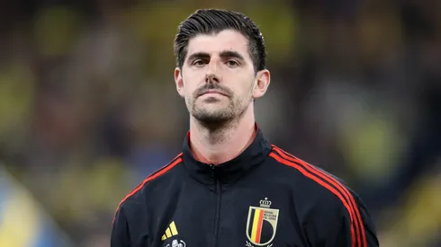 Thibaut Courtois of Belgium looks on prior to the UEFA EURO 2024 qualifying round group F match between Sweden and Belgium at Friends Arena on March 24, 2023 in Stockholm, Sweden.