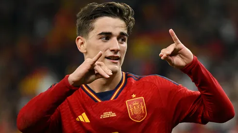 Gavi celebrates his goal with Spain during the 2022 Qatar FIFA World Cup