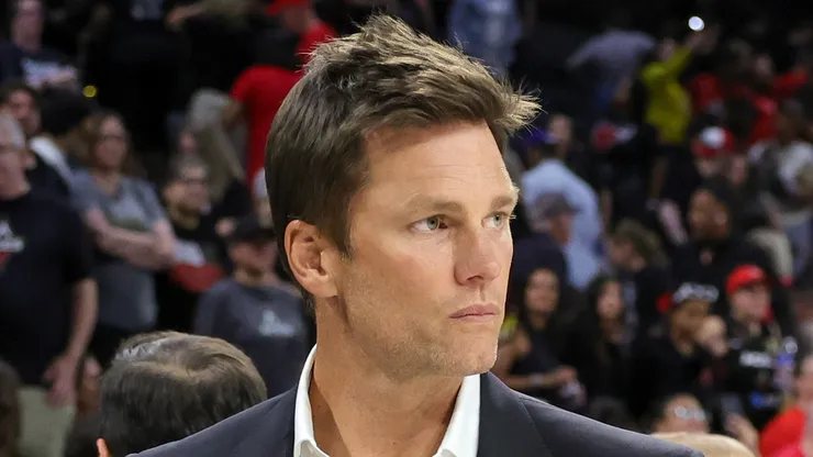 Tom Brady leaves the court after attending the Las Vegas Aces' home opener against the Phoenix Mercury at Michelob ULTRA Arena on May 14, 2024 in Las Vegas, Nevada.