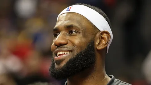LeBron James smiles before a game.