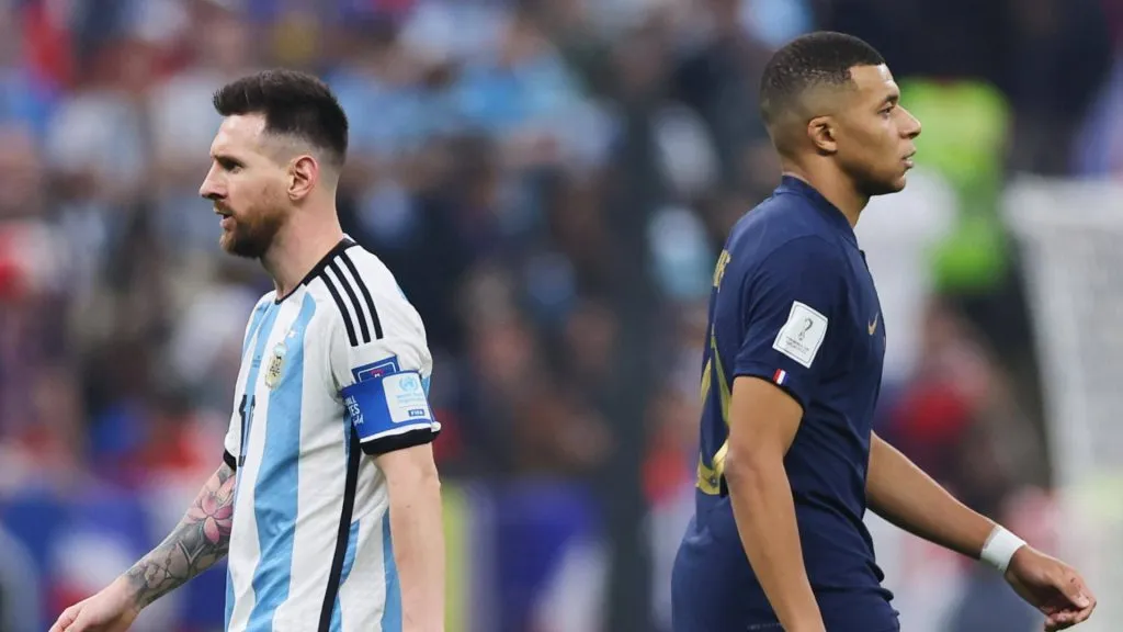 Lionel Messi (left) and Kylian Mbappe during the 2022 World Cup final.