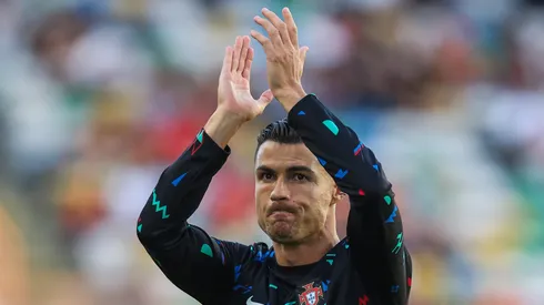Cristiano Ronaldo of Portugal during the warm up before the International Friendly match between Portugal and Republic of Ireland at Estadio Municipal de Aveiro on June 11, 2024 in Aveiro, Portugal.