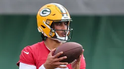Jordan Love #10 of the Green Bay Packers participates in drills during the Green Bay Packers Minicamp at Ray Nitschke Field on June 04, 2024 in Green Bay, Wisconsin.