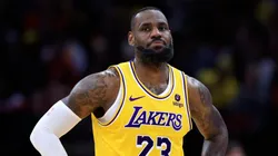 LeBron James #23 of the Los Angeles Lakers looks on against the Houston Rockets during the first half at Toyota Center on January 29, 2024 in Houston, Texas.