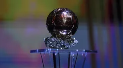 The Ballon d'Or Trophy presented during the The Ballon d'Or ceremony at Theatre du Chatelet on November 29, 2021 in Paris, France.