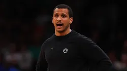 Head coach Joe Mazzulla of the Boston Celtics looks on during the second quarter against the Cleveland Cavaliers in Game Two of the Eastern Conference Second Round Playoffs at TD Garden on May 09, 2024 in Boston, Massachusetts.