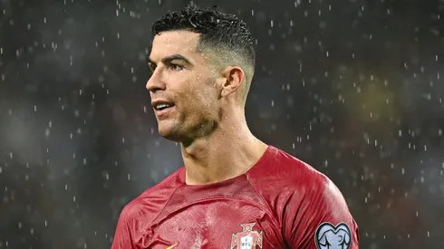 Cristiano Ronaldo of Portugal reacts during the UEFA EURO 2024 European qualifier match between Portugal and Slovakia at Estadio do Dragao on October 13, 2023 in Porto, Portugal.
