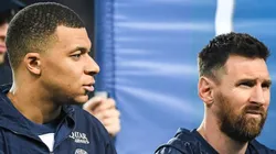 Kylian MBAPPE of PSG and Lionel (Leo) MESSI of PSG during the Ligue 1 match between Paris Saint-Germain (PSG) and Olympique Lyonnais (OL) at Parc des Princes Stadium on April 02, 2023 in Paris, France.