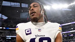 Justin Jefferson #18 of the Minnesota Vikings reacts after the team's 30-24 loss against the Detroit Lions at U.S. Bank Stadium on December 24, 2023 in Minneapolis, Minnesota.