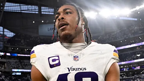 Justin Jefferson #18 of the Minnesota Vikings reacts after the team's 30-24 loss against the Detroit Lions at U.S. Bank Stadium on December 24, 2023 in Minneapolis, Minnesota.