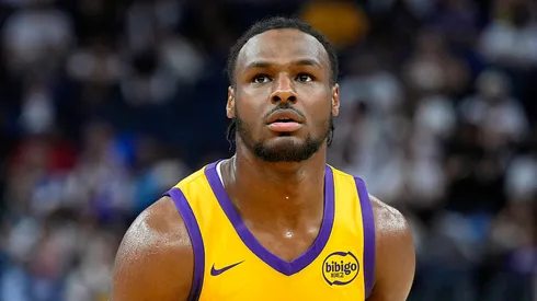 Bronny James Jr. #9 of the Los Angeles Lakers shoots a foul shot against the Sacramento Kings during the second half of the 2024 California Classic summer league game at Chase Center on July 06, 2024 in San Francisco, California.