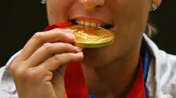 Gold medalist Chiara Cainero of Italy celebrates after winning the Women's Skeet Final at the Shooting Range CTF during Day 6 of the Beijing 2008 Olympic Games on August 14, 2008 in Beijing, China.