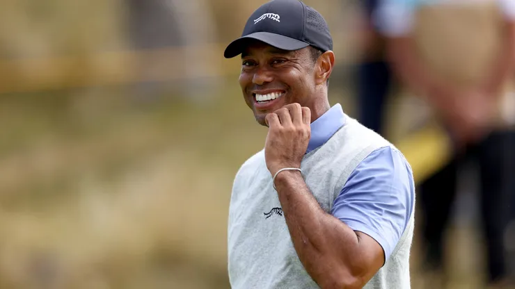Tiger Woods of the United States looks on prior to The 152nd Open championship at Royal Troon on July 15, 2024 in Troon, Scotland.