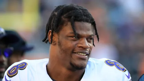 Lamar Jackson #8 of the Baltimore Ravens watches the action during the game against the Cincinnati Bengals at Paul Brown Stadium on November 10, 2019 in Cincinnati, Ohio.