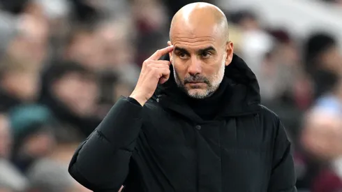 Pep Guardiola, Manager of Manchester City, gestures during the Premier League match between Aston Villa and Manchester City at Villa Park on December 06, 2023 in Birmingham, England.