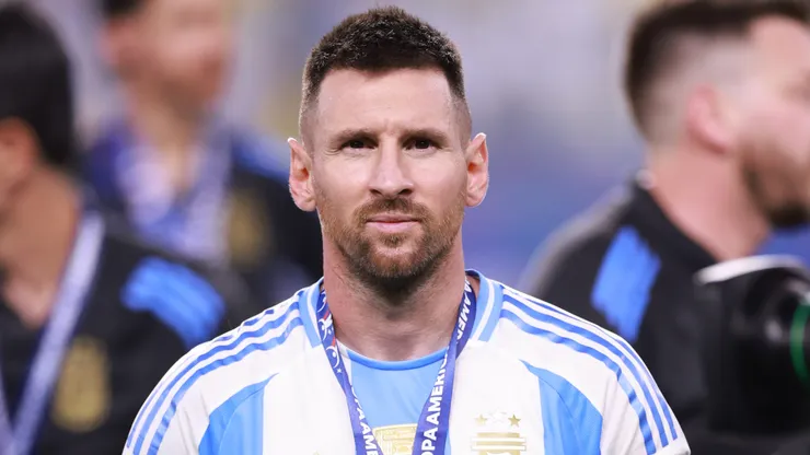 Lionel Messi of Argentina looks on after the team's victory in the CONMEBOL Copa America 2024 Final match between Argentina and Colombia.