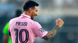 Lionel Messi #10 of Inter Miami CF reacts in the second half during the Leagues Cup 2023 match between Inter Miami CF and Atlanta United at DRV PNK Stadium on July 25, 2023 in Fort Lauderdale, Florida.